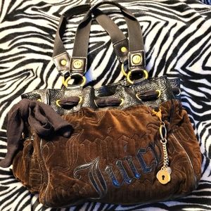 Juicy Couture Vintage Y2K Women's Purse Brown Velvet Embroidered